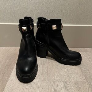 Madden Girl Black Heeled Studded Boots, Size 8 M